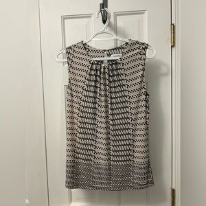 Calvin Klein Beige Black Geometric Sleeveless Pleated Blouse Size S